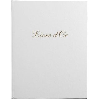 Livre D'or - 27x22cm - Couverture Simili Cuir - Blanc - Tranche Or - 100 Pages Blanches