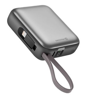 Batterie Externe 10000mah Avec Câbles Usb-c Et Lightning Ultra-compact Argent Swissten
