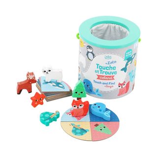 Touche Et Trouve Iceland Jeu Tactile Bois Turquoise 21 Pcs Vilac