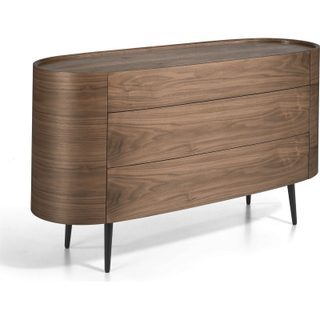 Commode Ovale Bois Avec 3 Tiroirs Cachés Pieds Acier Peint Époxy