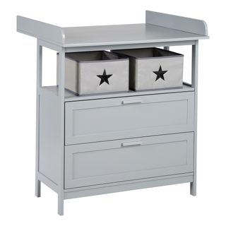 Commode À Langer Hamburg – 2 Tiroirs + 2 Boîtes – Gris
