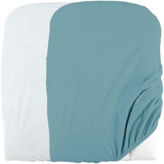 Domiva Lot 2 Housses De Matelas A Langer - 50 X 75 Cm - Eponge Polycoton - Blanc/nile
