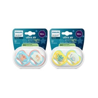Avent Philips Lot De 4 Sucettes Pacifier Ultra Air - Philips Avent - Scf087/27 - Jour Et Nuit - Sans Bpa - 18 Mois Et + - Vert / Oran