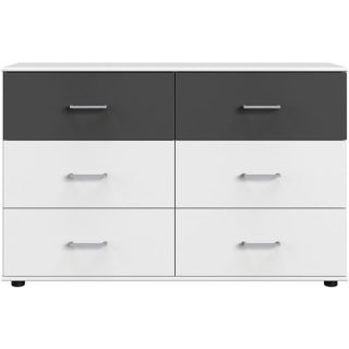 Wimex Commode - Rhodes - 6 Tiroirs - Blanc / Rechampis Graphite - 130 X 41 X 83 Cm