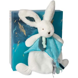 Doudou Et Compagnie - Doudou Lapin -25 Cm - Blanc/bleu Paon - Lapin Pompon Paon