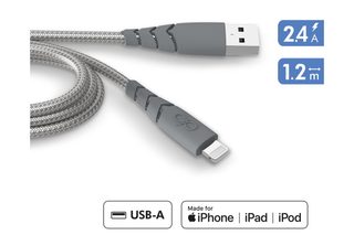 Câble Usb A Lightning Force Power 1,2 M Gris Gaine Tressée