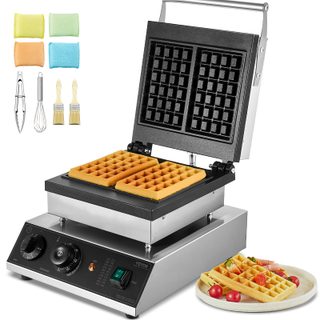 Vevor Gaufrier Commercial 2000w, Appareil Gaufres Belges Rectangulaires Capacité 2 Pcs, Inox.