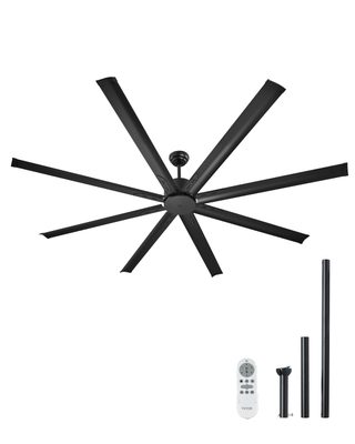 Vevor Ventilateur Plafond 214 Cm, Sans Lumière. 8 Pales Alu, Moteur Cc Réversible. Extérieur/intérieur, Noir.