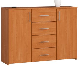 Commode Akord K45 Aulne 110 Cm 2 Portes 4 Tiroirs Façade Aulne 4 Étagères 110x35x80 Cm