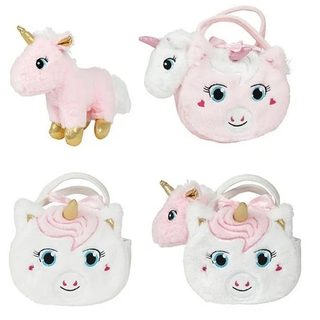 Toi-toys Peluche Licorne Doudou Dans Sac Licorne Avec Corne Pailletée