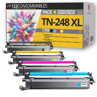 123consommables - Tn248xl - Pack 4 Compatible Avec Brother Tn248 Tn-248 Xl Pour Brother Mfc-l8390cdw