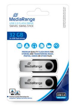 Mediarange Mr911-2 Lecteur Usb Flash 32 Go Usb Type-a 2.0 Noir, Argent