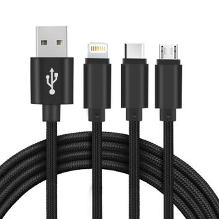 Câble Usb 3 En 1 Charge Cordon Robuste 1m De Long Noir Setty