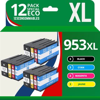 123consommables - 953xl - Pack De 12 Cartouches D'encre Compatibles Avec Hp Officejet Pro 8715 8710,