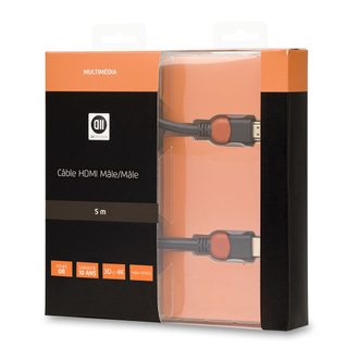 Câble Hdmi 1.4 Mâle/mâle 5 M - Fiches Or - High Speed Hd