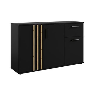 Commode Varia - 3 Portes Et 1 Tiroir - Design Moderne Coloris Noir Et Chêne Artisan