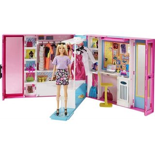 Barbie Maison : Le Dressing Transportable + 25 Accessoires - Habits - Vêtement - 1 Poupée Mannequin - Mattel - Gbk10