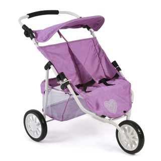 Poussette Jogger 3 Roues Pour Poupées Jumelles, Mélange Violet