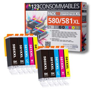 123consommables - 580xl 581xl - Cartouches D'encre Compatible Avec Canon 581 580 Xxl Pour Ts8150 Ts6