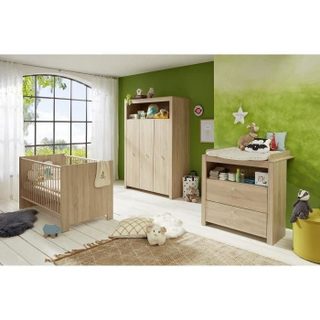Chambre Bébé Trio : Lit 70 X 140 Cm + Commode A Langer + Armoire Olivia - Chene - Trend Team