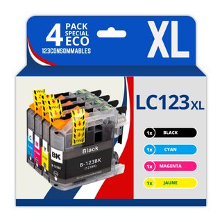 123consommables - Lc123 - Pack 4 Cartouches Compatibles Avec Brother Lc123xl Pour Imprimante Dcp-j13