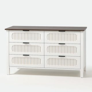Commode 6 Tiroirs Blanc Rainuré Et Bois 120cm Brix