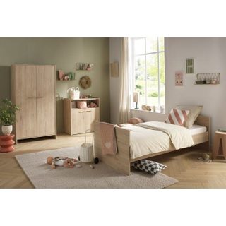 Sauthon Chambre bébé trio - Lit 120 x 60 cm + Commode + Armoire 2 portes - Adele - Hêtre/crème