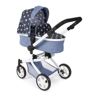 Poussette Pour Poupée Combinée 2 En 1 Mika Bleu Marine Avec Étoiles