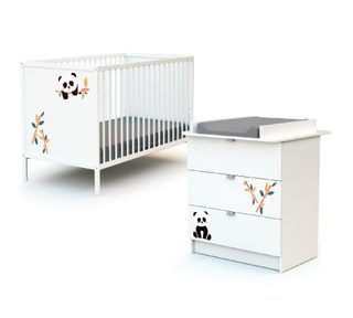 Petits-Meubles Lit bébé 60x120 et commode 3 tiroirs avec plan à langer AT4 Webaby Panda