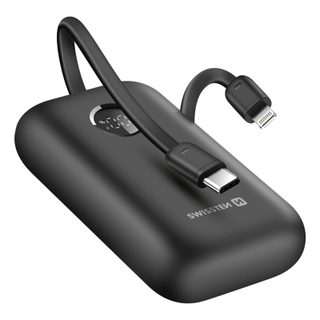 Batterie Externe 10000mah Câbles Usb-c Et Lightning Intégrés Écran Led Noir Swissten