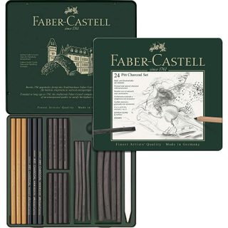 Faber-castell Set De Fusains Pitt Charcoal, Boîte Métal De 24