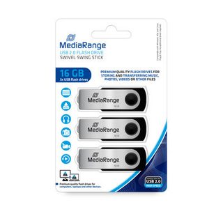 Mediarange Mr910-3 Lecteur Usb Flash 16 Go Usb Type-a 2.0 Noir, Argent