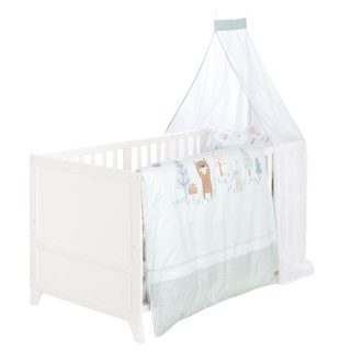 Ensemble De Lit Bébé 'wooland Buddies' 70 X 140 Avec Équipement Complet - Blanc / Vert Pastel