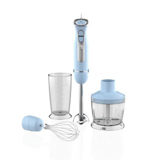 Mixeur Plongeant - 1000 W - 12 Vitesses + Turbo - Bol Doseur - Bol Hachoir - Fouet - Bleu