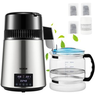 Distillateur d'eau 4L, 1.5 L/h, 1750W Acier inox alimentaire, température 30-108°C, minuterie Machine à eau distillée.
