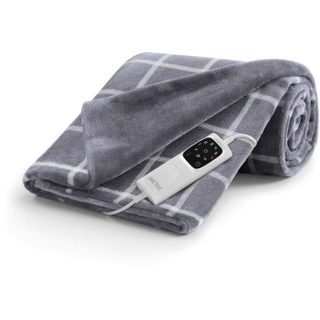 Couverture Chauffante - Plaid Chauffant 150x110 Cm - 6 Températures - Tissu Toucher Velours Et Sherpa - Lavable En Mac