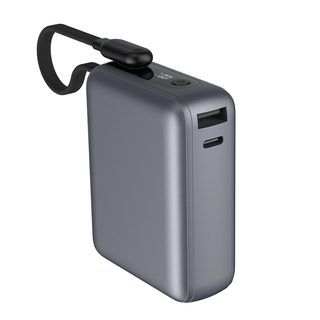 Powerbank 10000mah Usb-a Usb-c 30w Avec Câble Intégré Charge Rapide Gris Force Power