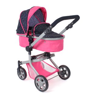 Poussette Pour Poupée Combinée 2 En 1 Mika Rose Bleu Marine Avec Pois