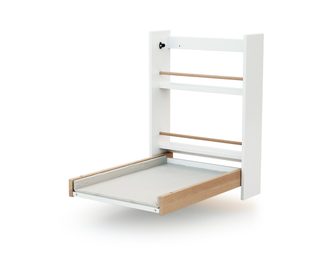 At4 Table à langer murale rabattable en bois avec matelas ESSENTIEL Blanc et Hêtre Verni