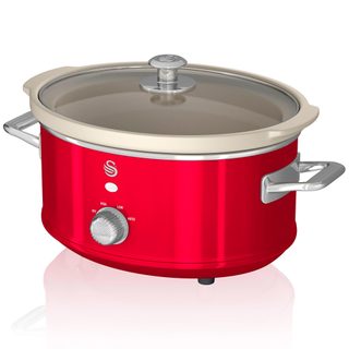 Retro Mijoteuse 3,5l Poêle Amovible En Céramique Antiadhésive, Vintage Swan Sf17021rneu Rouge 200w