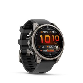 Montre Fēnix 8 Pro 47 Mm Amoled Saphir Titane Gris Avec Bracelet Silicone Noir Garmin
