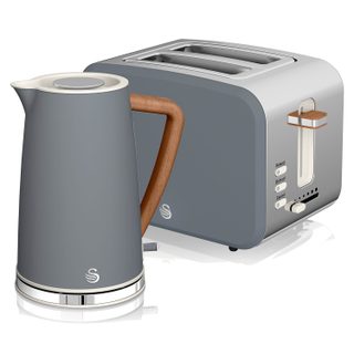 Set Petit-déjeuner Bouilloire Sans Fil 1,7 L Grille-pain 2 Nordic Gris Swan Stp2090gryneu Gris 2200w