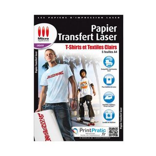 Papier Transfert Laser Créatif A4 Pour T-shirts Clairs 5 Feuilles Micro Appli
