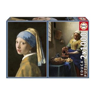 Puzzle - Educa - La Jeune Fille A La Perle + La Laitiere, Johannes Vermeer - 2x1000 Pieces