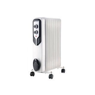 Radiateur Bain D'huile Warm Tech 2000 W Blanc 9 Éléments 3 Niveaux Avec Thermostat Sur Roulettes