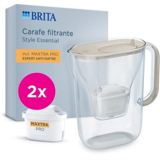 Carafe Filtrante Style Essential Sable - 2,4l, 1,4l D'eau Filtrée, 2 Filtres Maxtra Pro Expert Anti-tartre