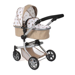 Poussette Pour Poupée Combinée 2 En 1 Mika Beige Avec Oursons