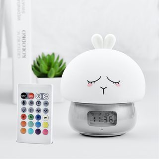 We Réveil Enfant En Forme De Lapin, Affichage Horaire & Température, Tête En Silicone, Rechargeable Avec Télécommande