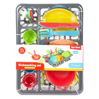 Rack De Lave-vaisselle Toi-toys Avec Couverts Et Casseroles - 27 Pièces