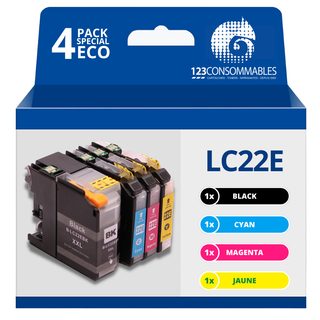 123consommables - Lc-22e - Pack 4 Cartouches Compatibles Avec Brother Mfc-j5920dw Lc22e (1 Noir / 1